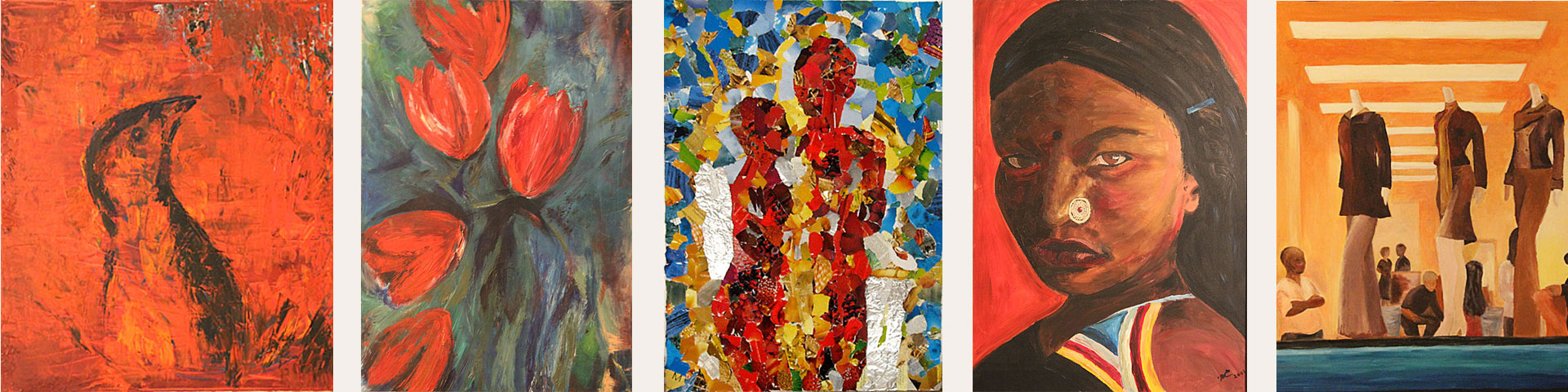 A wall of paintings from Gabi Solomon's studio